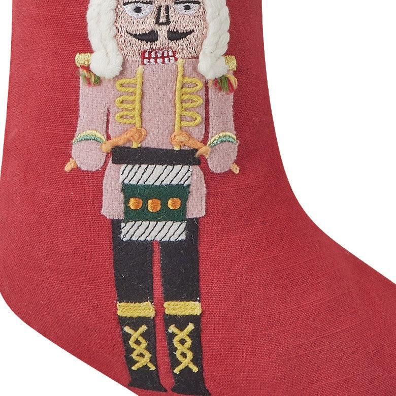 Boho Nutcracker Embroidered Christmas Stocking, close-up detail
