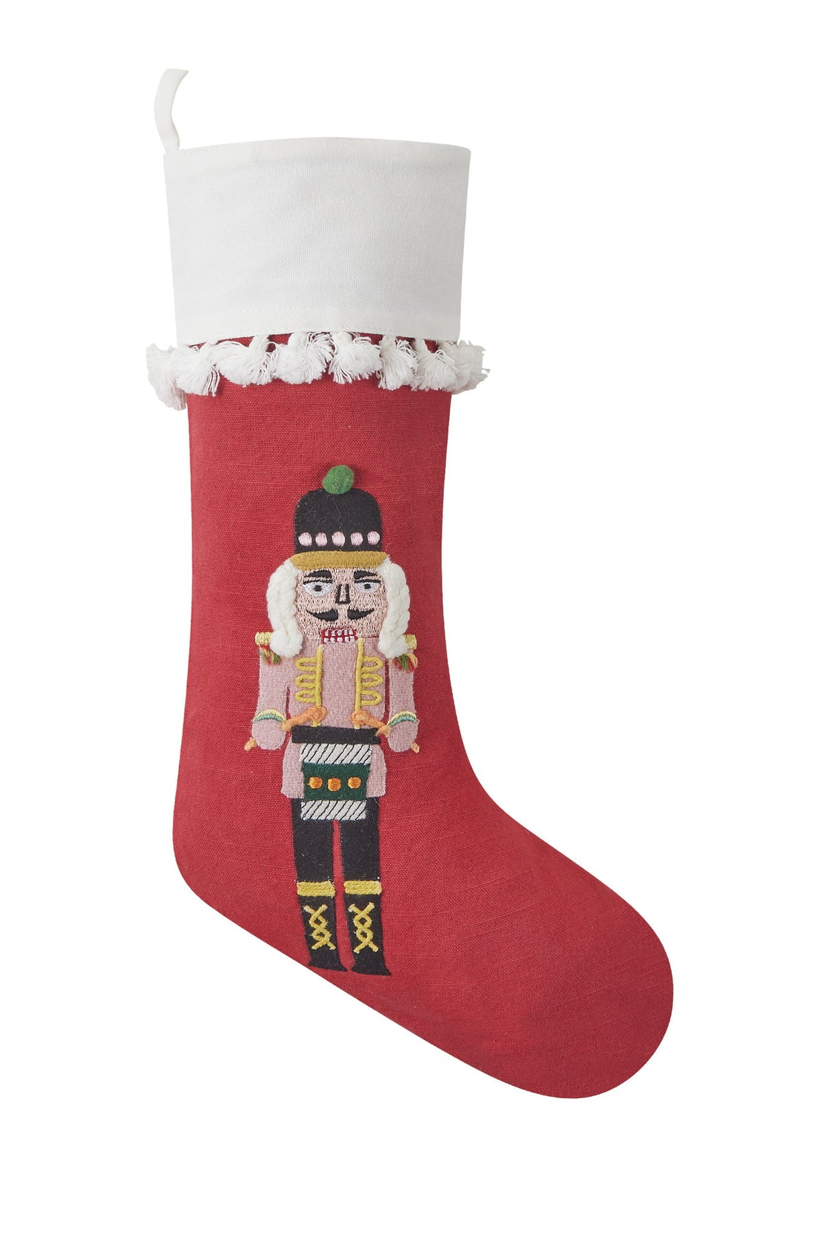Boho Nutcracker Embroidered Christmas Stocking, 11x19 inch, front view