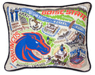 Boise State University Broncos hand-embroidered throw pillow featuring school colors and mascot imagery