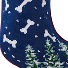 Closeup of Bones Embroidered Christmas Stocking showing stitch texture and craftsmanship detail