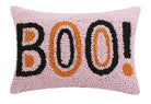 Boo Hooked Wool Halloween Throw Pillow, 8x12 inch, front view