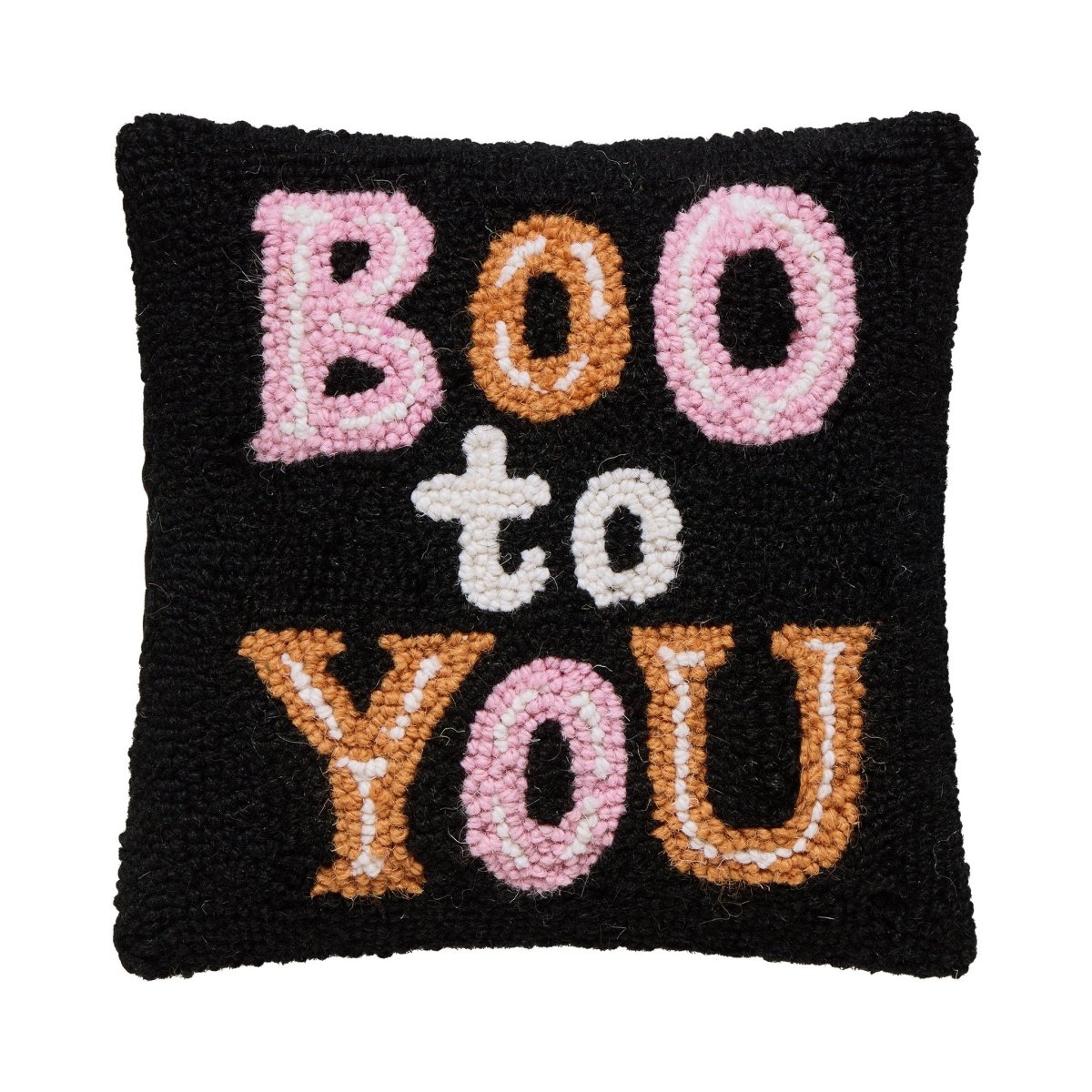 Boo to You Hooked Wool Halloween Throw Pillow, 10x10 inch, front view