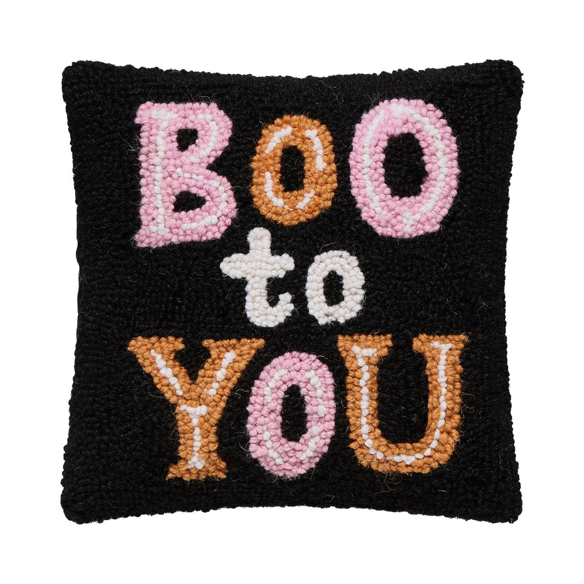Boo to You Hooked Wool Halloween Throw Pillow, 10x10 inch, front view