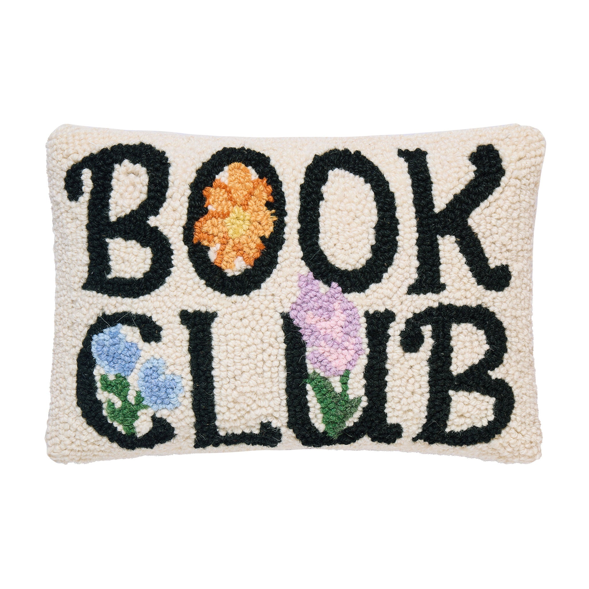 Book Club Hooked Wool Throw Pillow, 8x12 inch, front view