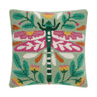 Folk Dragonfly Botanical Wool Hooked Throw Pillow, 16x16 inch, front view