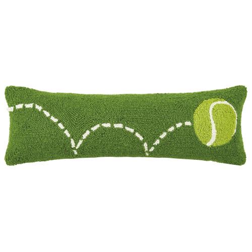 Bouncing Tennis Hooked Wool Throw Pillow, 8x24 inch, front view