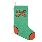 Bow Green & Red Hooked Wool Christmas Stocking, 12x20 inch, front view