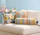Bright Flowers Embroidered Throw Pillow shown alongside other designs in the same collection, 14x20 inch