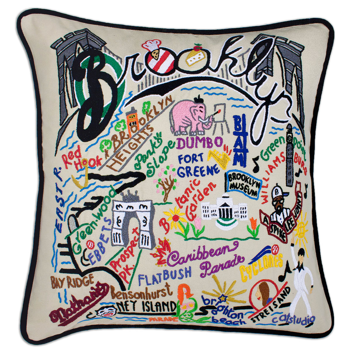 Brooklyn, NY Iconic Bridge embroidered throw pillow with iconic bridge.