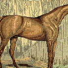 Brown Horse Farm pillow fabric closeup showing hand-embroidered needlepoint wool texture and color detail