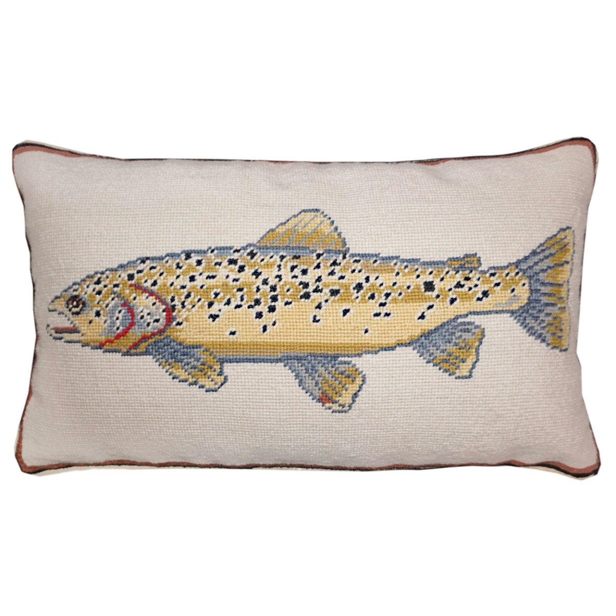 Brown Trout Swimming Fish hand-embroidered throw pillow with rustic nature wildlife lodge design