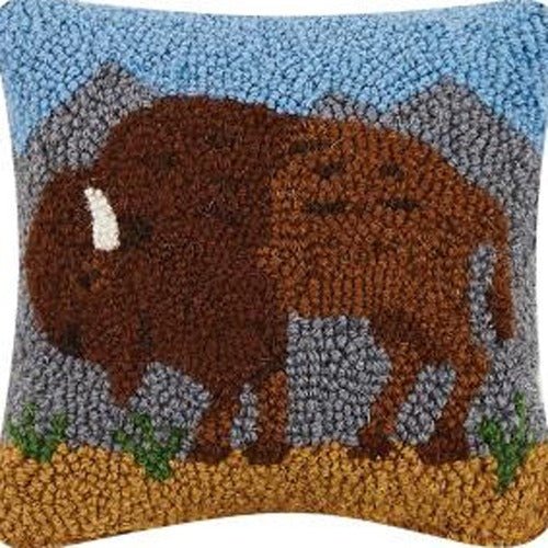 Buffalo Hooked Wool Throw Pillow, close-up detail