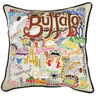 Buffalo, NY Waterfront City hand-embroidered throw pillow showcasing iconic landmarks