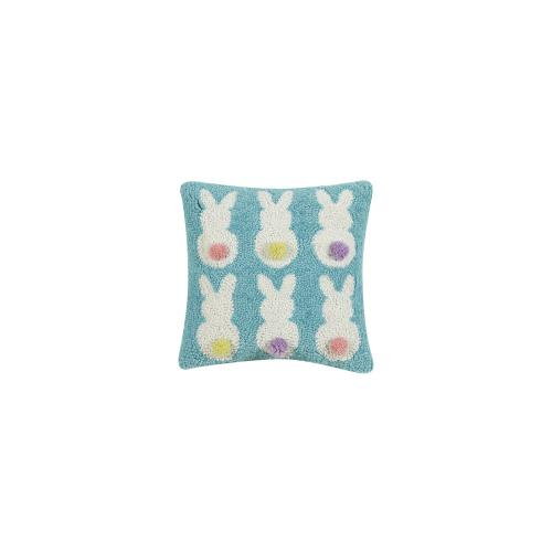 Bunny Backs Hooked Wool Easter Throw Pillow, 10x10 inch, front view