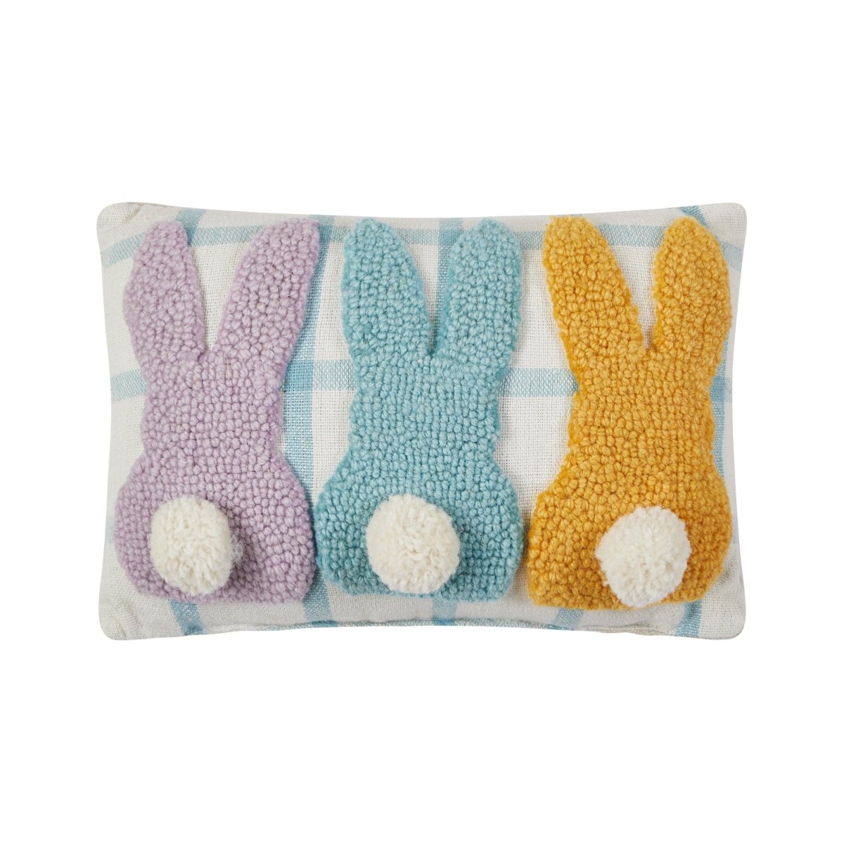 Bunny Pom Poms Tails Hooked Wool Easter Throw Pillow, 8x12 inch, front view