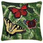 Butterflies Colonial Williamsburg Wool Needlepoint Throw Pillow, 18x18, front view