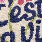 C'est La Vie Hooked Wool Throw Pillow, close-up detail