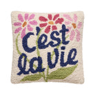C'est La Vie Hooked Wool Throw Pillow, 10x10 inch, front view