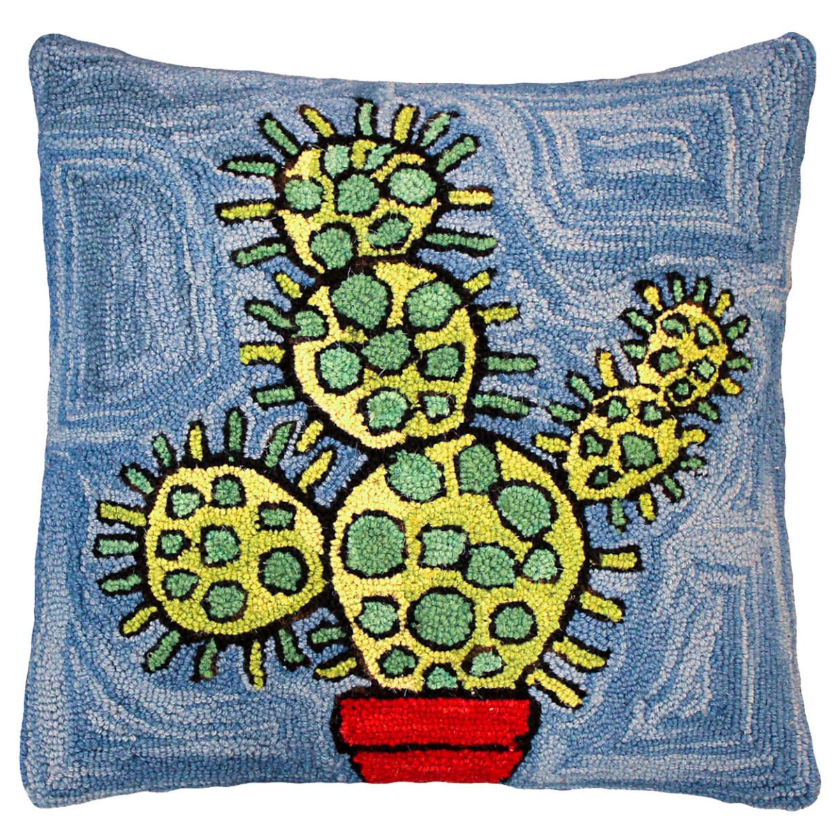Cactus Abstract Desert hooked wool throw pillow with botanical floral design