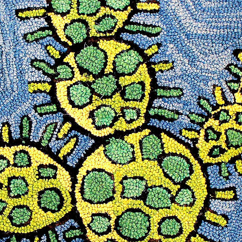 Cactus Abstract Desert Botanical Wool Hooked pillow fabric closeup showing hand-embroidered needlepoint wool texture and color detail