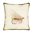 Caddis Dry Fly Fishing needlepoint throw pillow with rustic nature wildlife lodge design