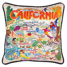California State Golden hand-embroidered throw pillow showcasing iconic landmarks