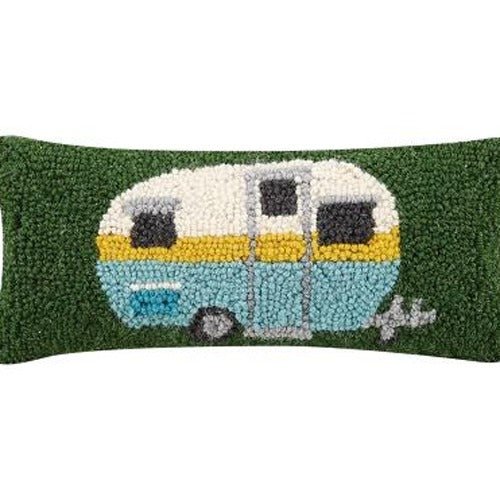 Camper Hooked Wool Throw Pillow, close-up detail