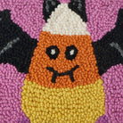 Candy Bat Hooked Wool Halloween Throw Pillow, close-up detail