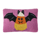 Candy Bat Hooked Wool Halloween Throw Pillow, 8x12 inch, front view