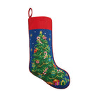 Candy Cane Garland Christmas Tree Embroidered Needlepoint Stocking, 11x18 inch, front view