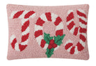 Candy Cane Joy Hooked Wool Christmas Throw Pillow, 8x12 inch, front view