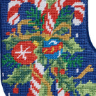 Candy Cane Mini Embroidered Needlepoint Christmas Stocking, close-up detail