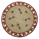 Candy Cane Pine Cone needlepoint accent rug with festive holiday seasonal design