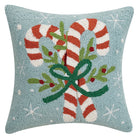 Candy Canes Hooked Wool Christmas Throw Pillow, 16x16 inch, front view