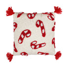 Candy Canes with Tassels Hooked Christmas Throw Pillow, 16x16 inch, front view