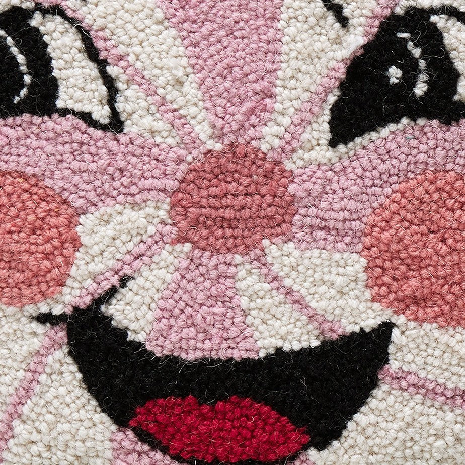 Candy Man with Bow Hooked Wool Christmas Throw Pillow, close-up detail