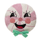 Candy Man with Bow Hooked Wool Christmas Throw Pillow, 16x16 inch, front view