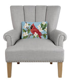 Cardinal Hooked Wool Throw Pillow on an armchair, showing the throw pillow at room scale, 8x12 inch