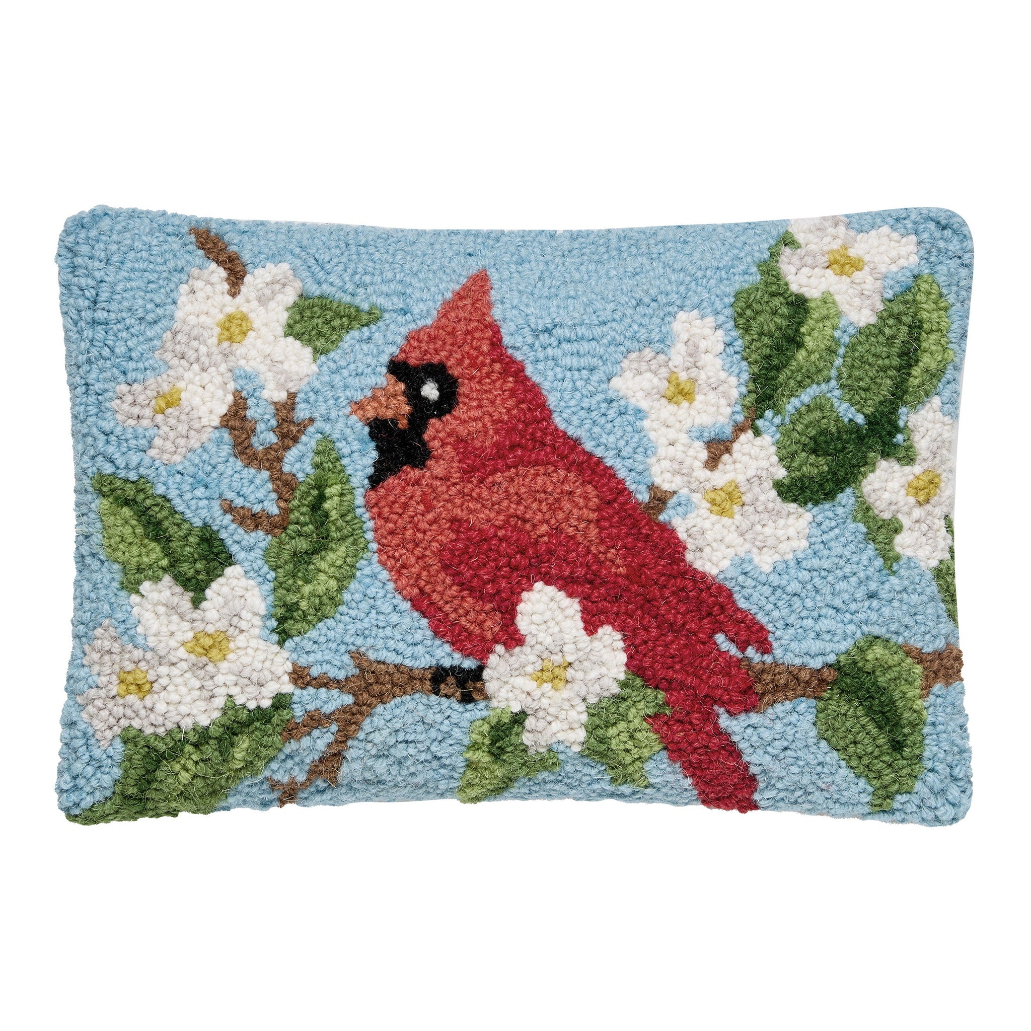 Cardinal Hooked Wool Throw Pillow, 8x12 inch, front view