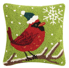 Cardinal with Snowflake Hooked Wool Christmas Throw Pillow, 10x10 inch, front view