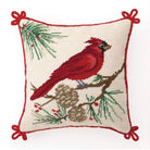 Cardinal Wool Needlepoint Christmas Throw Pillow, 12x12 inch, front view