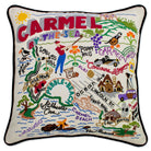 Carmel, CA City hand-embroidered throw pillow with nautical coastal motifs