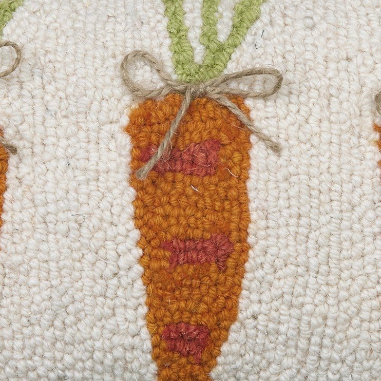 Carrots Hooked Wool Throw Pillow, close-up detail
