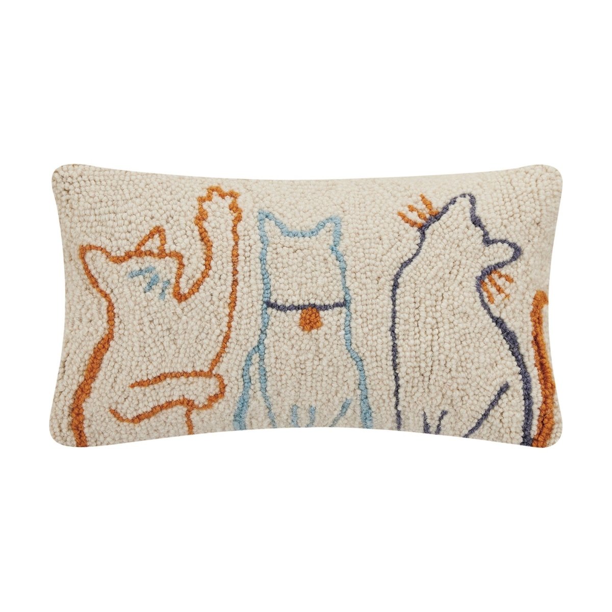 Cat Hooked Wool Throw Pillow, 9x16 inch, front view