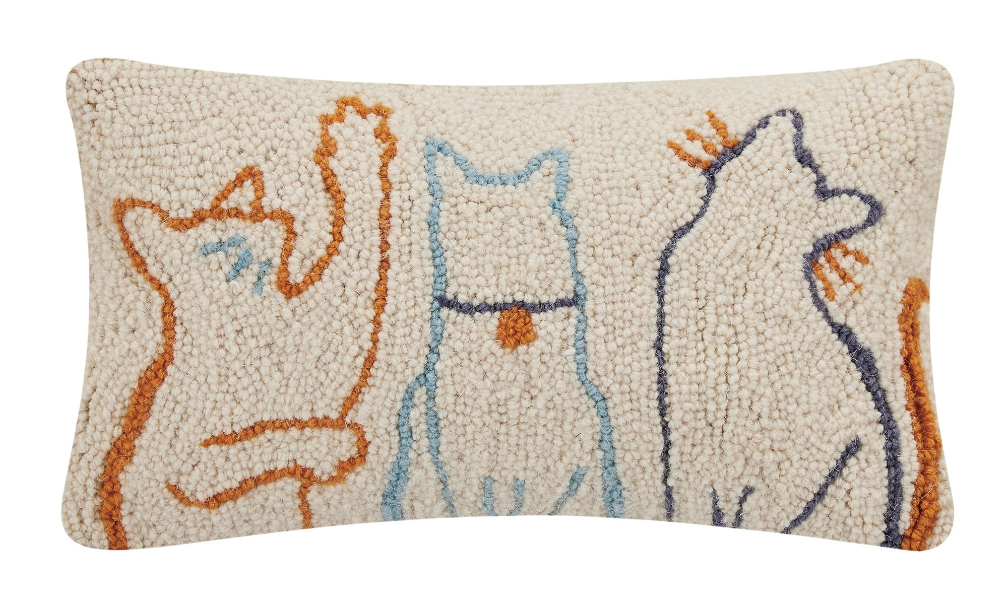 Cat Hooked Wool Throw Pillow, 9x16 inch, front view