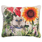 Cat In The Garden needlepoint throw pillow with artisan decorative design
