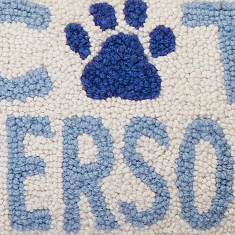 Cat Person Hooked Wool Throw Pillow, close-up detail