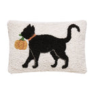 Cat with Pumpkin Hooked Wool Fall Harvest Throw Pillow, 8x12 inch, front view