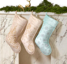 Champagne Tree Velvet Embroidered Christmas Stocking shown alongside other designs in the same collection, 12x20 inch