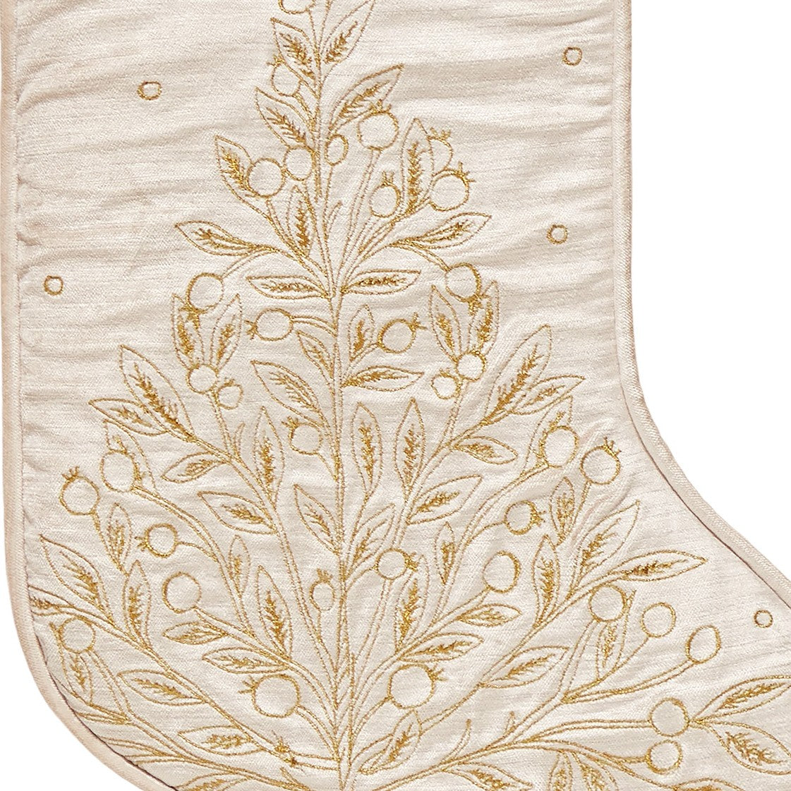 Champagne Tree Velvet Embroidered Christmas Stocking, close-up detail